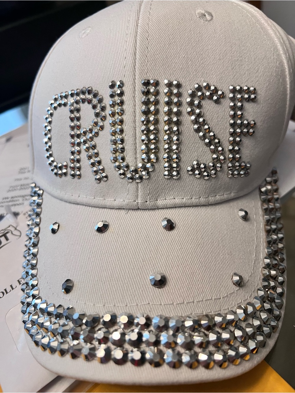 New Cruise hat White Crystal-Studded Women’s Baseball Cap Accent Vacation Bling